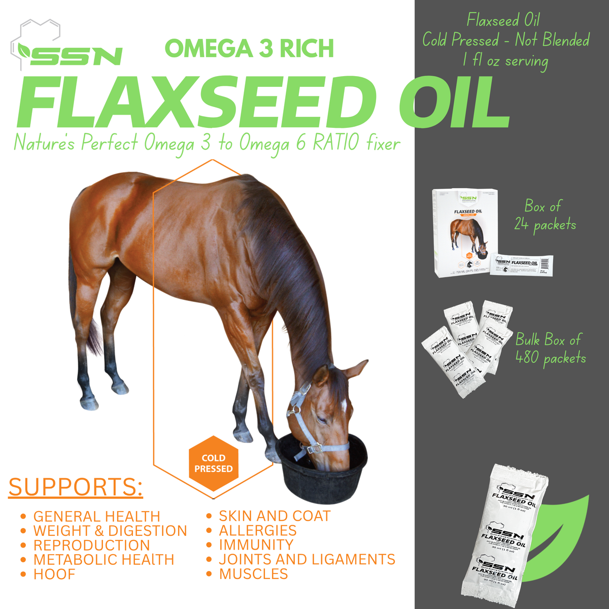 SSN Flaxseed Oil — Omega-3 Support for Horses