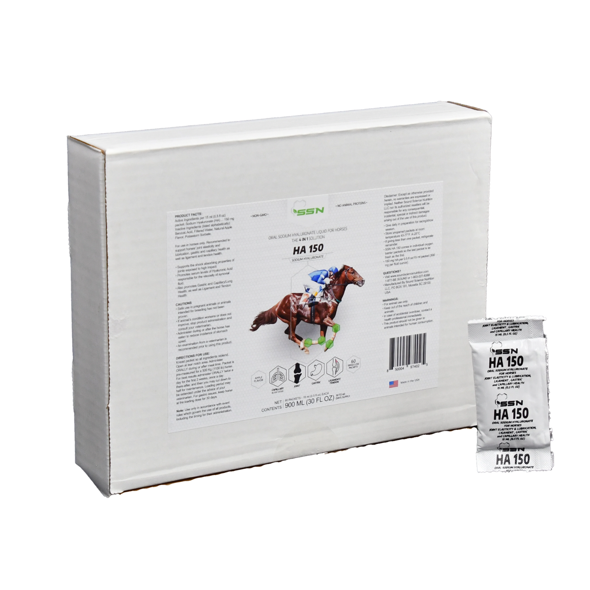 SSN HA-150 box of 60 packets - oral sodium hyaluronate supplement for horses